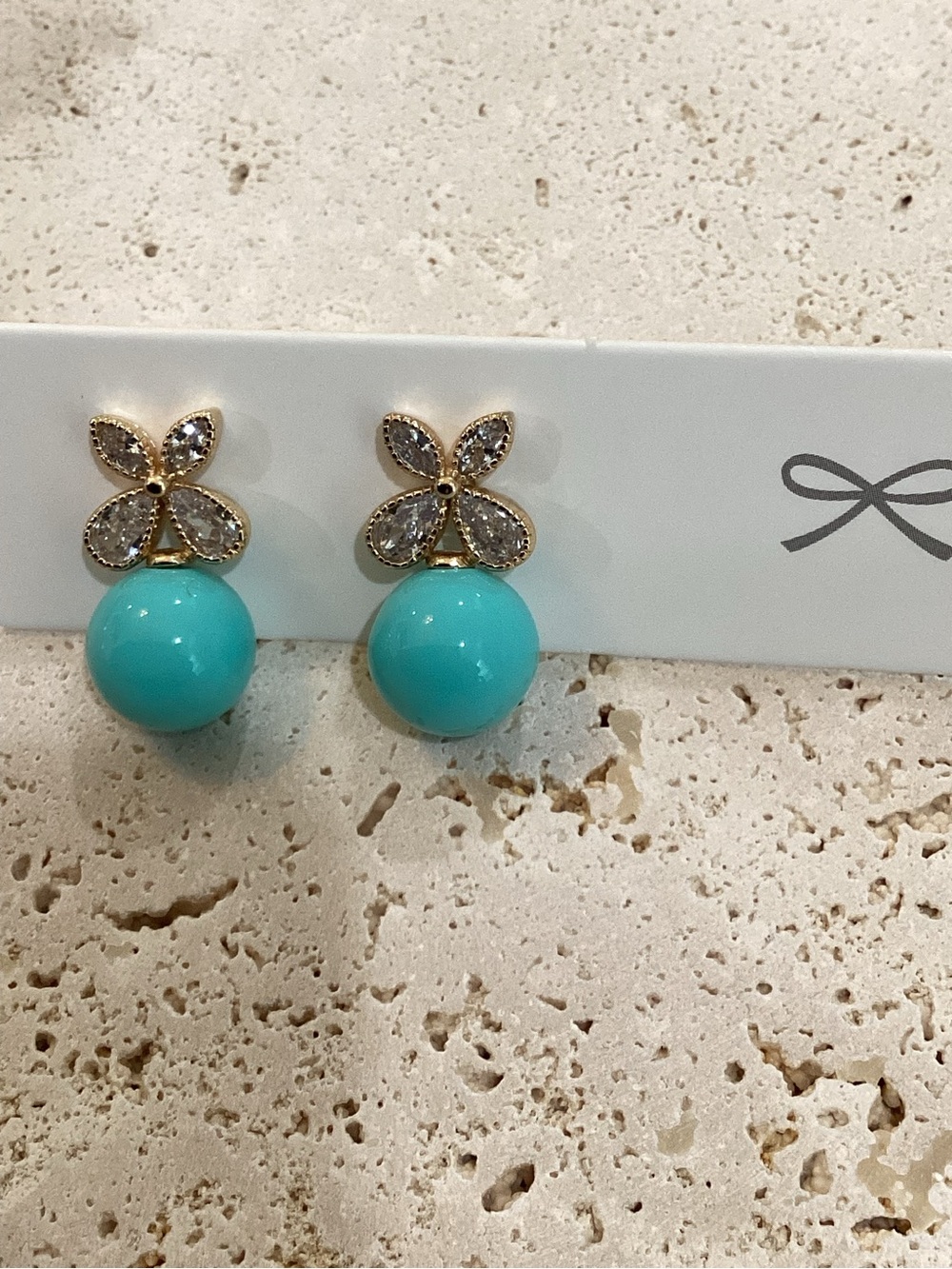 Gold and Turquoise Crystal Flower Drop Earrings